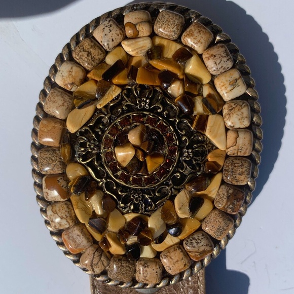 Native American Cowgirl Belt Amber Jasper Tiger Eye Circa 80\'s stamped 5063 main image 6